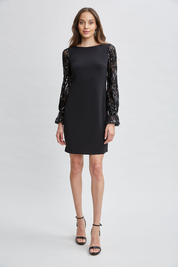 Elie Tahari Sequin Sleeve Shift Dress BLACK