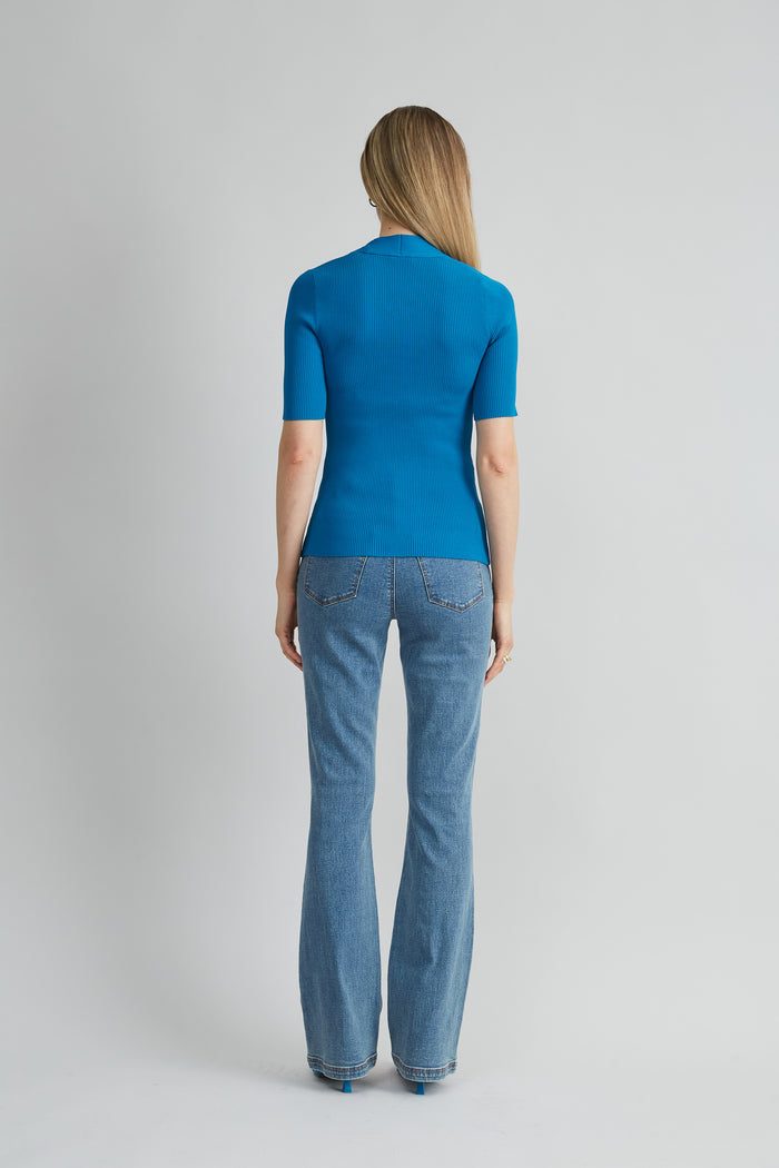 Elie Tahari Short Sleeve Cable Twist Sweater OCEAN