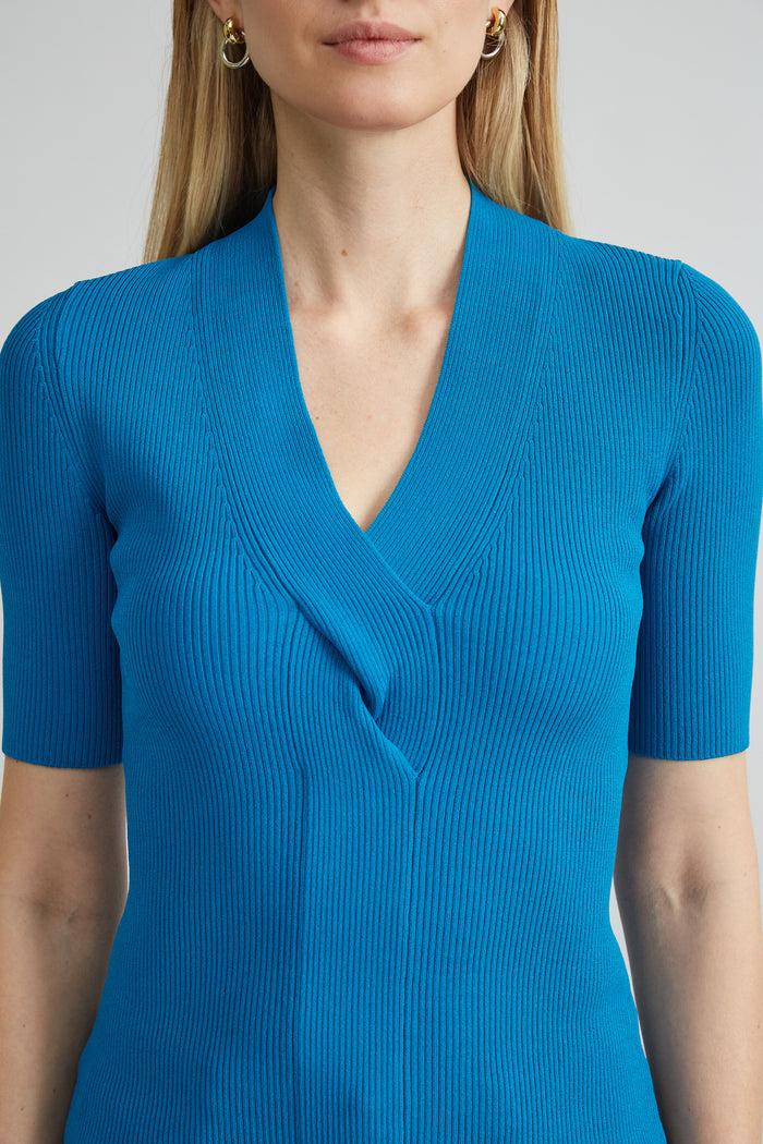 Elie Tahari Short Sleeve Cable Twist Sweater OCEAN