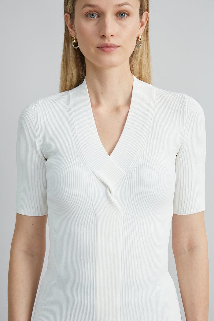 Elie Tahari Short Sleeve Cable Twist Sweater PEARL