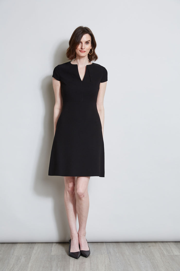 Elie Tahari Short Sleeve Dart Dress BLACK