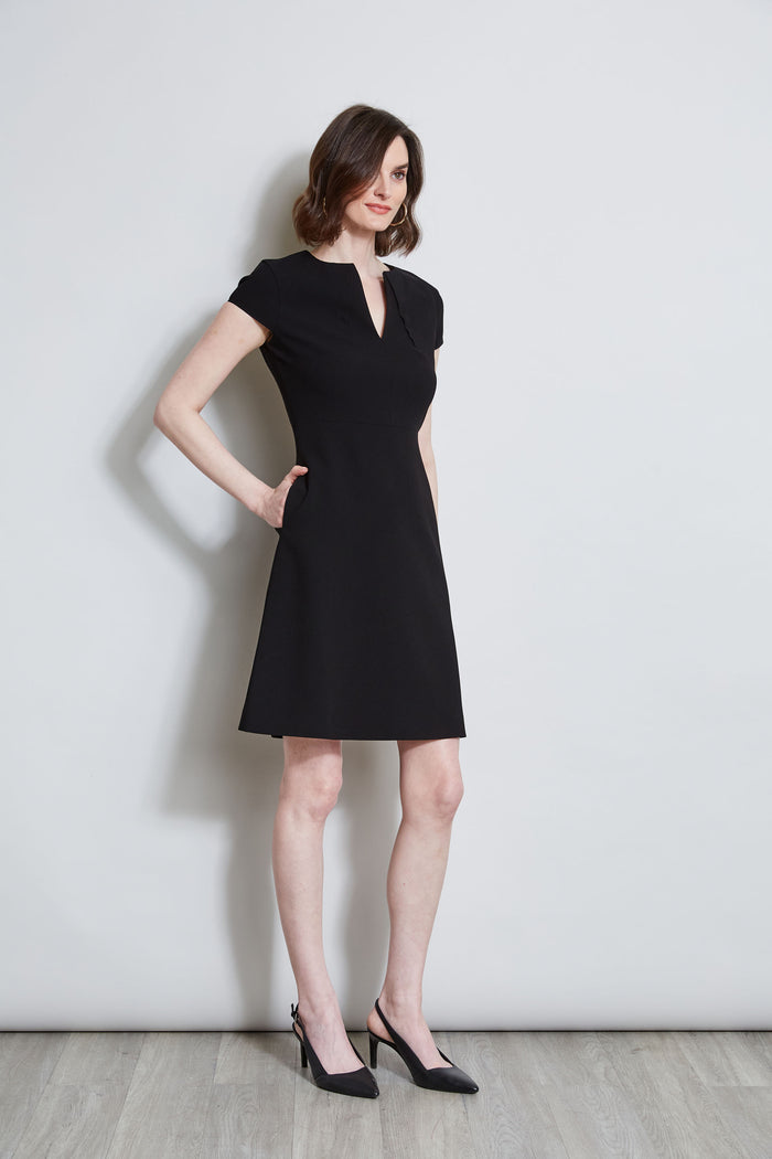 Elie Tahari Short Sleeve Dart Dress BLACK