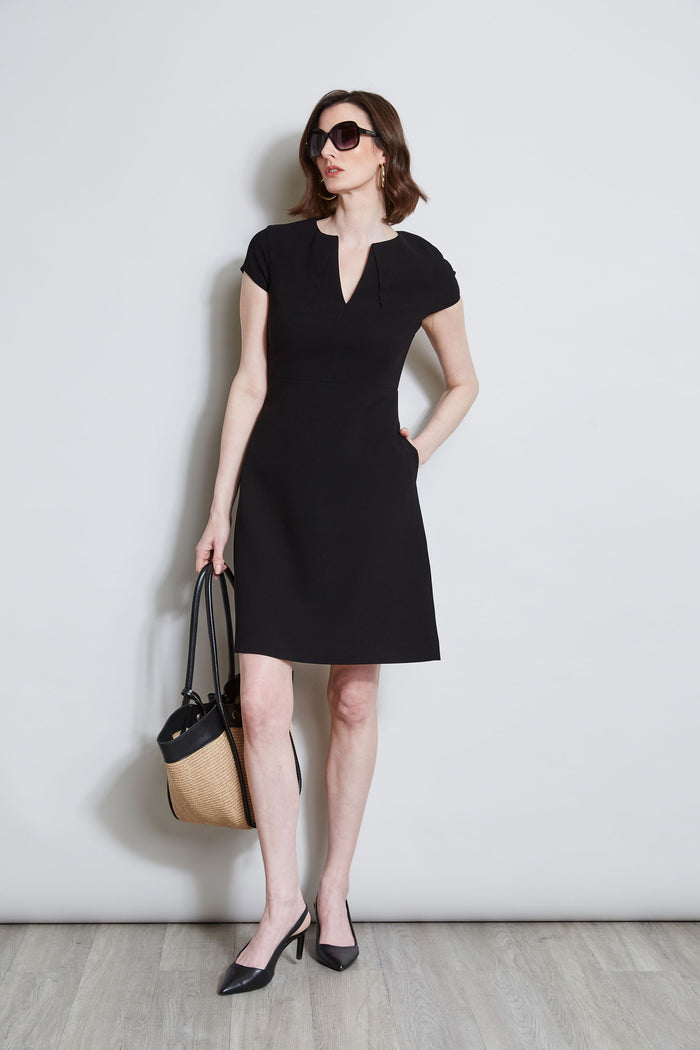 Elie Tahari Short Sleeve Dart Dress BLACK