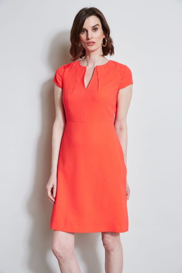 Elie Tahari Short Sleeve Dart Dress TOMATO