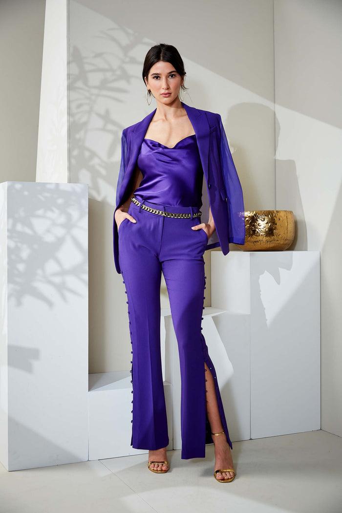 Elie Tahari Side Button Crepe Pant GRAPE