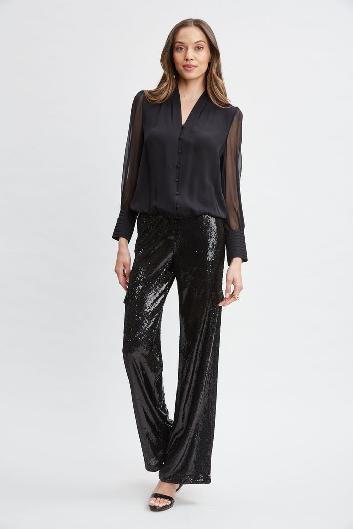 Elie Tahari Silk Blouson Button Shirt BLACK