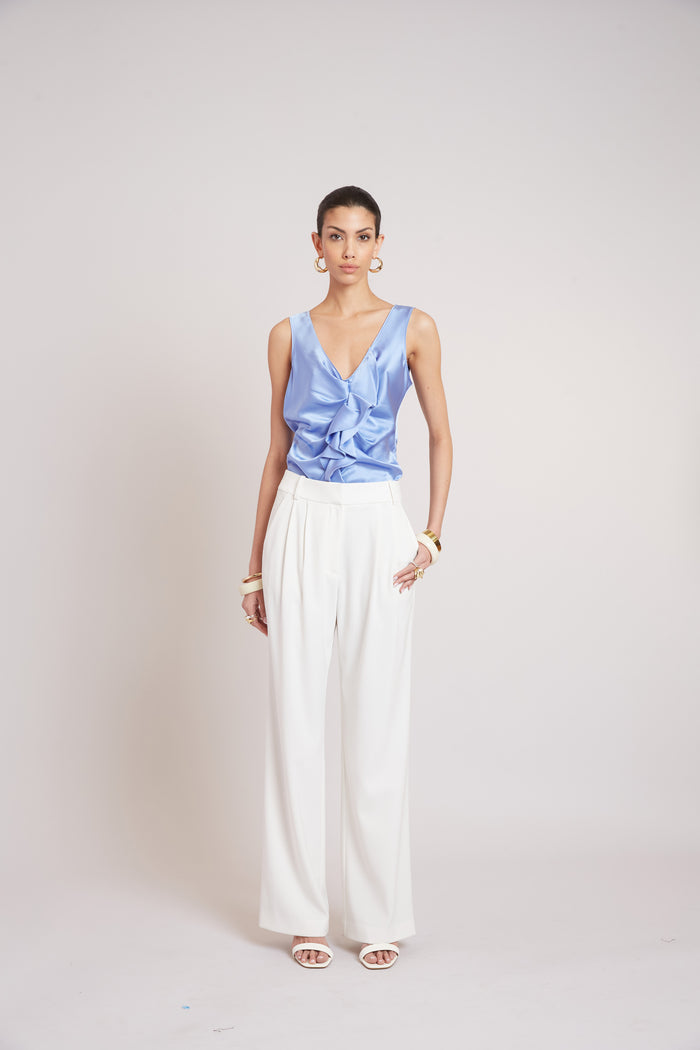 Elie Tahari Silk Cascade Top HORIZON BLUE