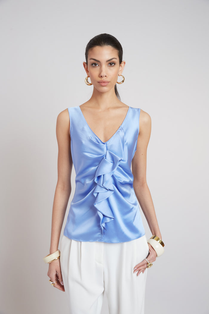 Elie Tahari Silk Cascade Top HORIZON BLUE