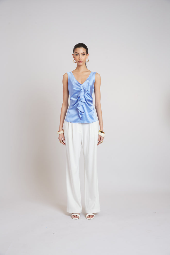 Elie Tahari Silk Cascade Top HORIZON BLUE