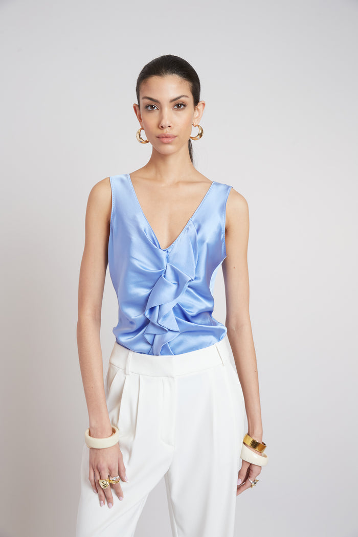 Elie Tahari Silk Cascade Top HORIZON BLUE