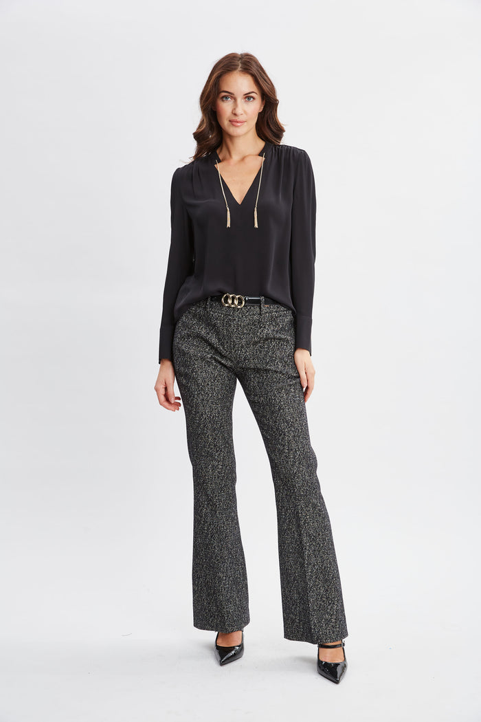 Elie Tahari Silk Chain Tassel Shirt BLACK