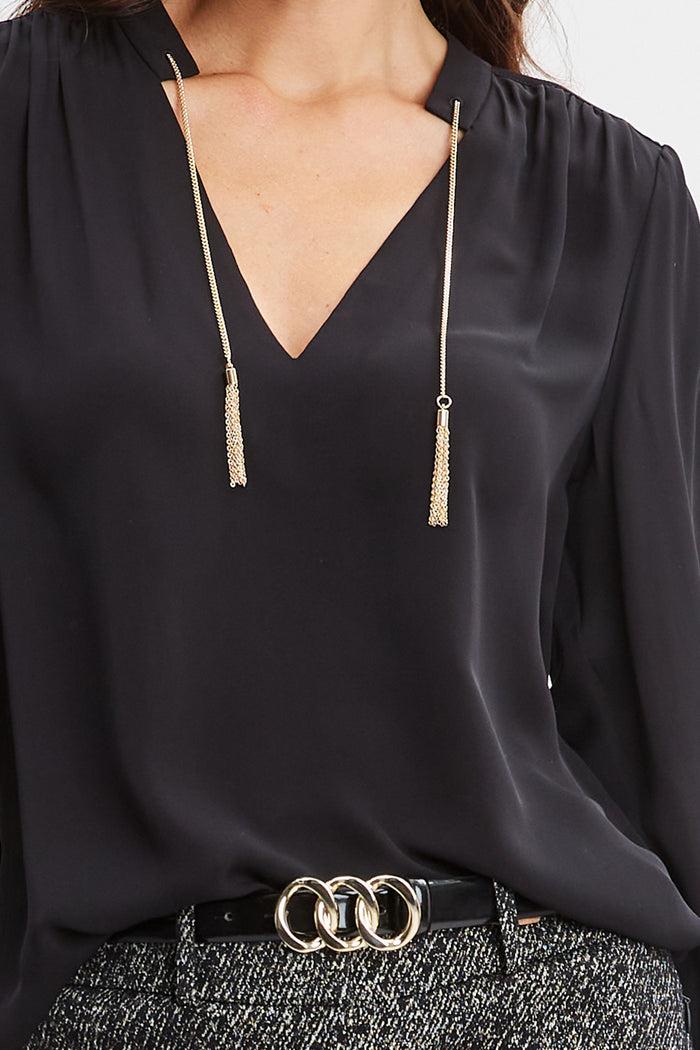 Elie Tahari Silk Chain Tassel Shirt BLACK