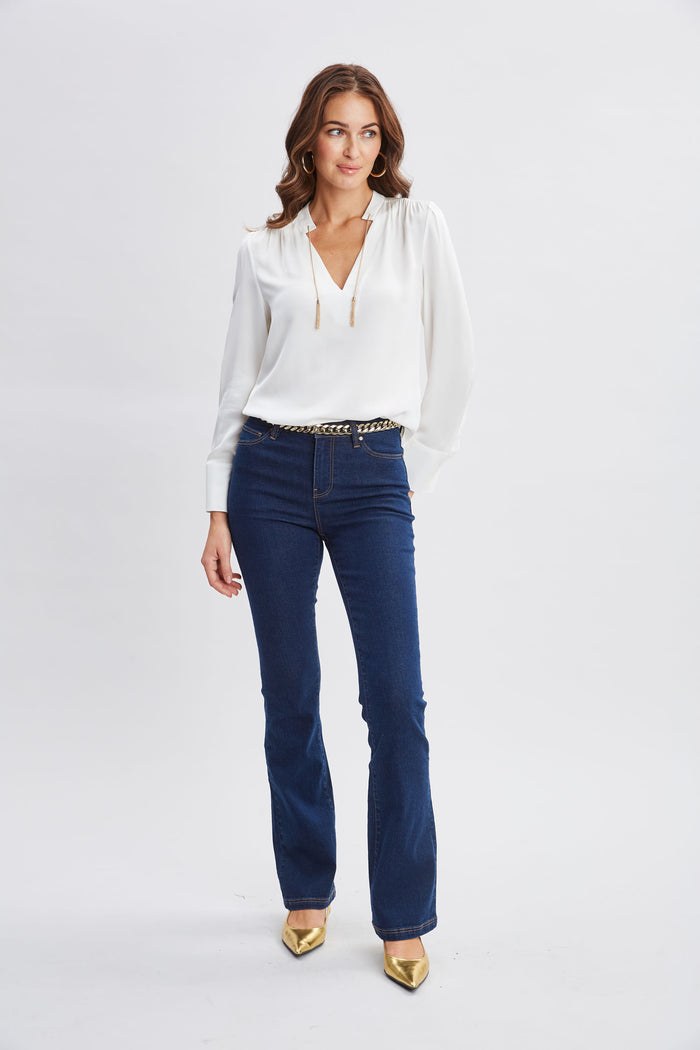 Elie Tahari Silk Chain Tassel Shirt FRESH PEARL