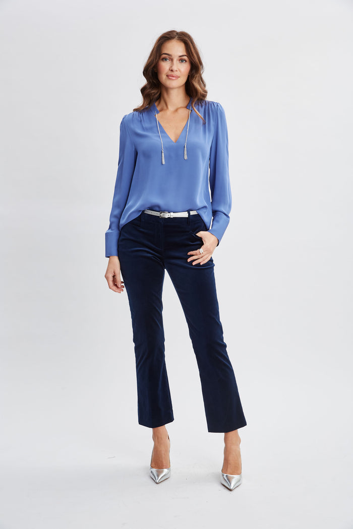 Elie Tahari Silk Chain Tassel Shirt SLATE BLUE