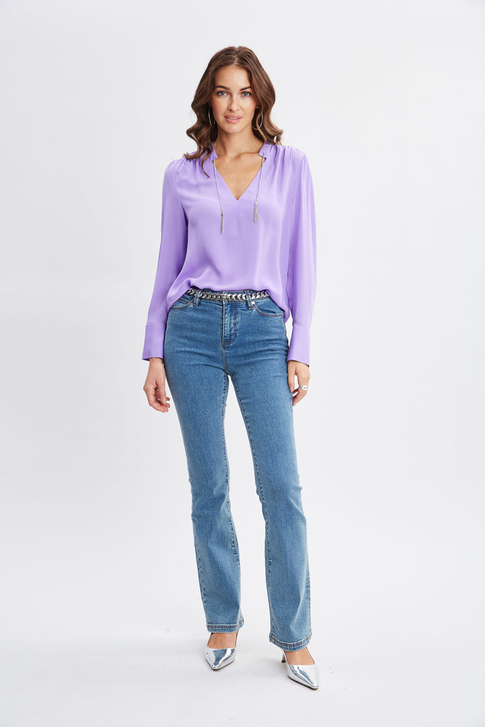 Elie Tahari Silk Chain Tassel Shirt VENETIAN