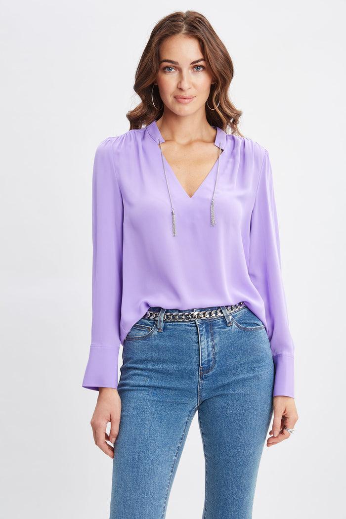 Elie Tahari Silk Chain Tassel Shirt VENETIAN