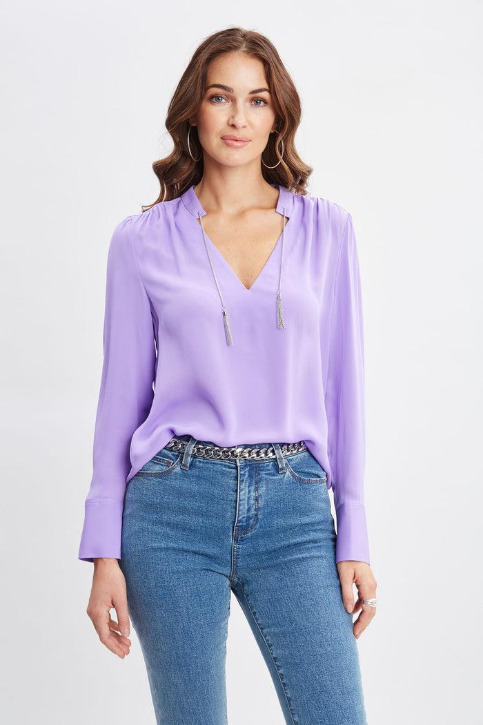 Elie Tahari Silk Chain Tassel Shirt VENETIAN