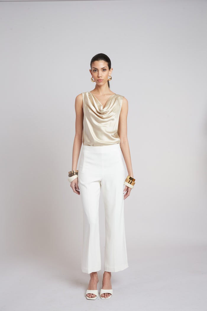 Elie Tahari Silk Cowl Neck Top DRIFTWOOD