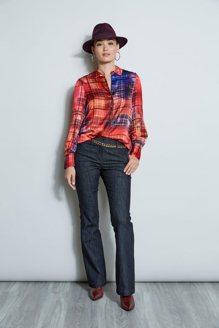 Elie Tahari Silk Digital Plaid Shirt MULTI