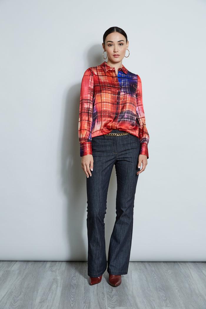 Elie Tahari Silk Digital Plaid Shirt MULTI