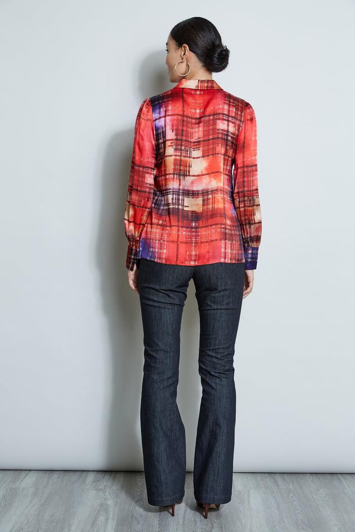 Elie Tahari Silk Digital Plaid Shirt MULTI