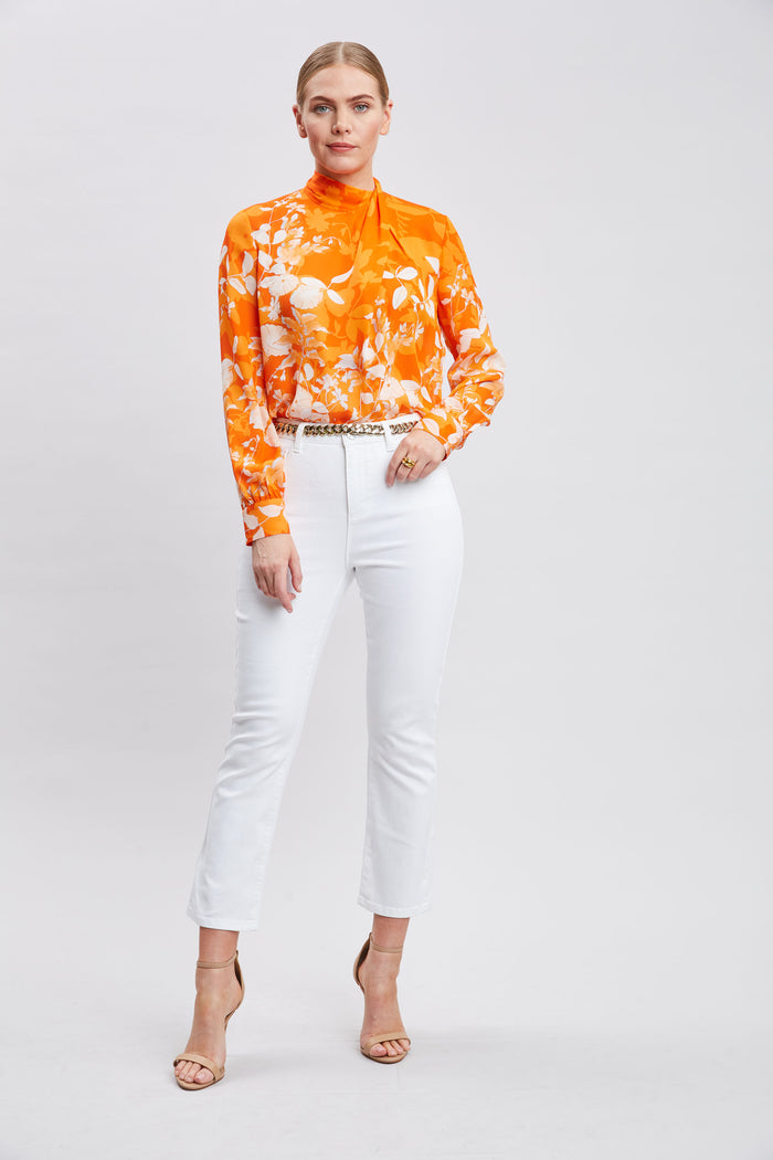 Elie Tahari Silk Draped Neck Bloom Shirt MULTI