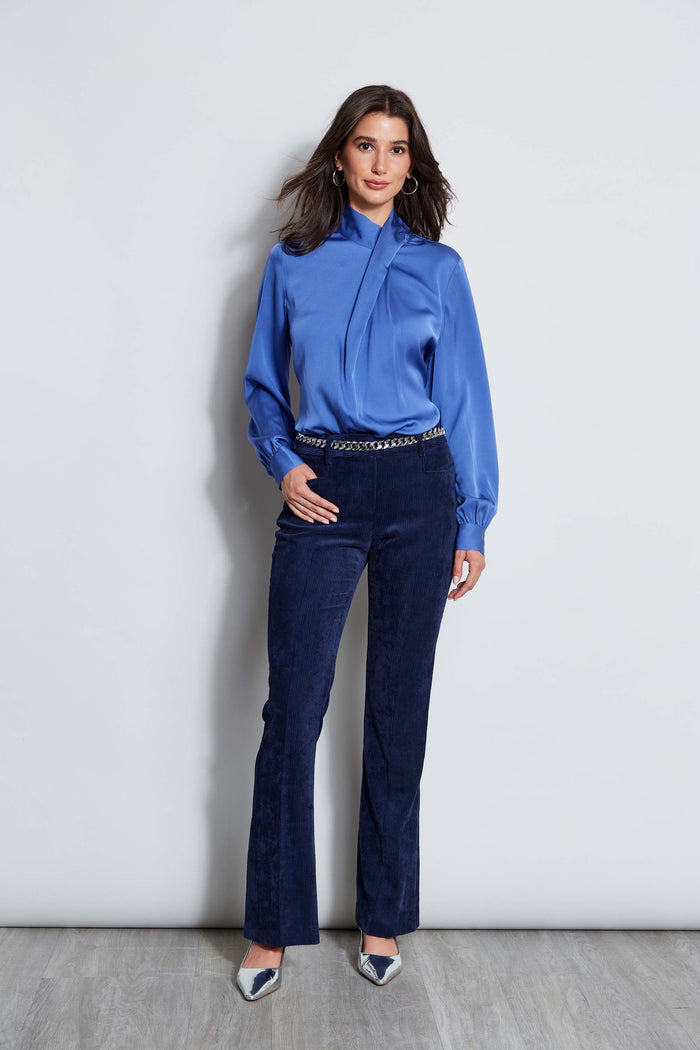 Elie Tahari Silk Draped Neck Shirt PARIS BLUE