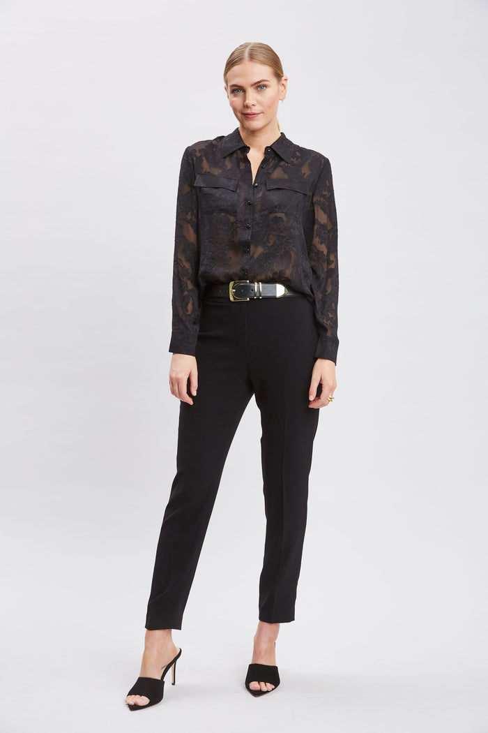 Elie Tahari Silk Jacquard Utility Shirt BLACK