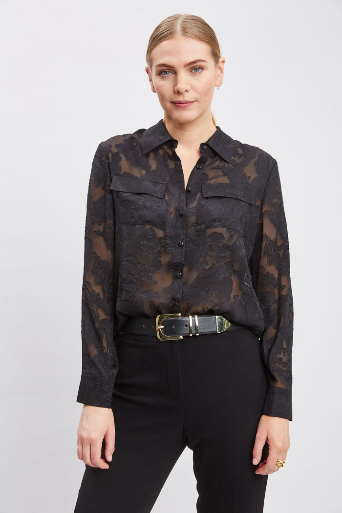 Elie Tahari Silk Jacquard Utility Shirt BLACK