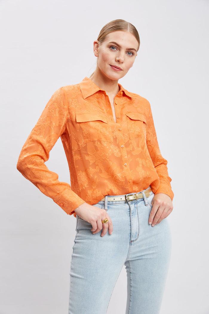 Elie Tahari Silk Jacquard Utility Shirt MANGO