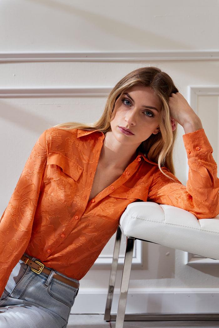 Elie Tahari Silk Jacquard Utility Shirt MANGO