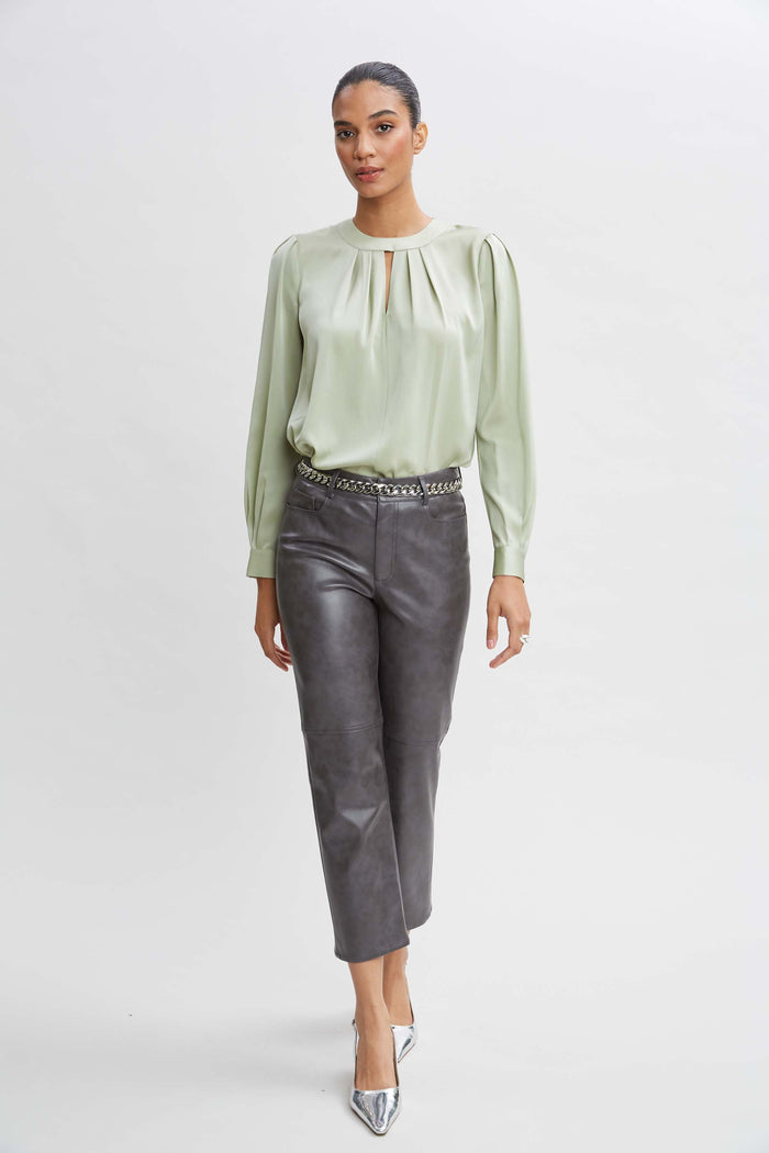 Elie Tahari Silk Keyhole Shirt SILVER SPRUCE