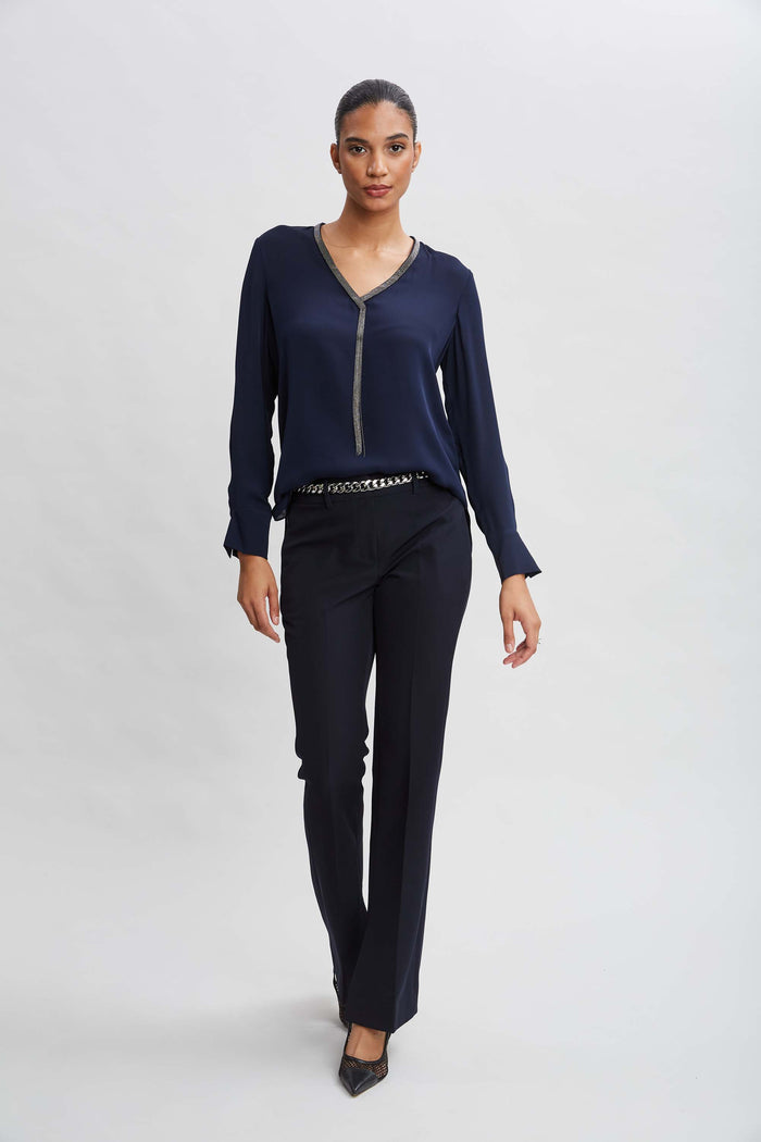 Elie Tahari Silk Long Sleeve Chain Shirt MIDNIGHT