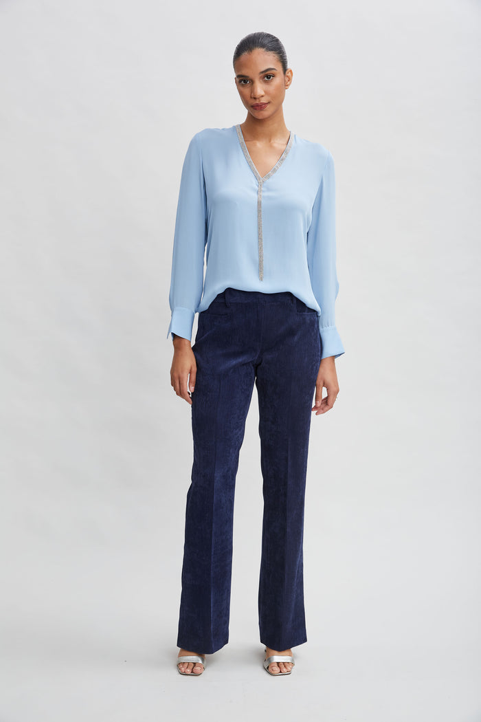 Elie Tahari Silk Long Sleeve Chain Shirt SKY BLUE