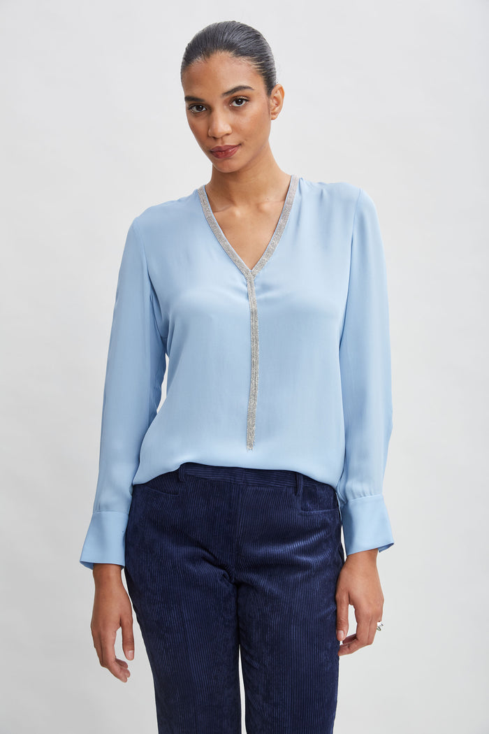 Elie Tahari Silk Long Sleeve Chain Shirt SKY BLUE