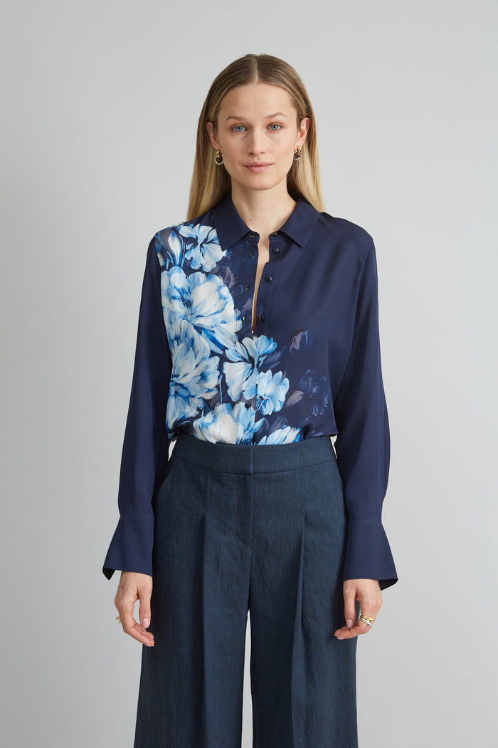 Elie Tahari Silk Midnight Shadow Shirt MULTI