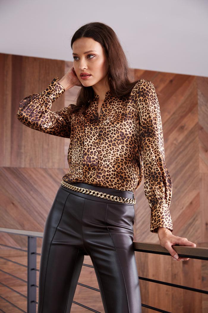 Elie Tahari Silk Ocelot Print Shirt MULTI