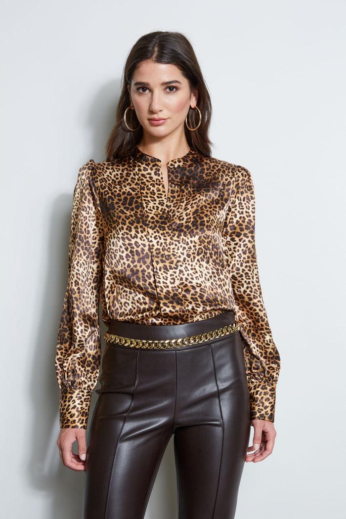 Elie Tahari Silk Ocelot Print Shirt MULTI