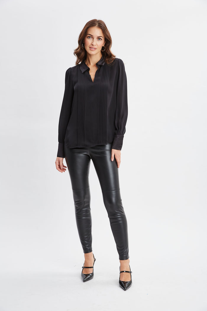 Elie Tahari Silk Pintuck Shirt BLACK