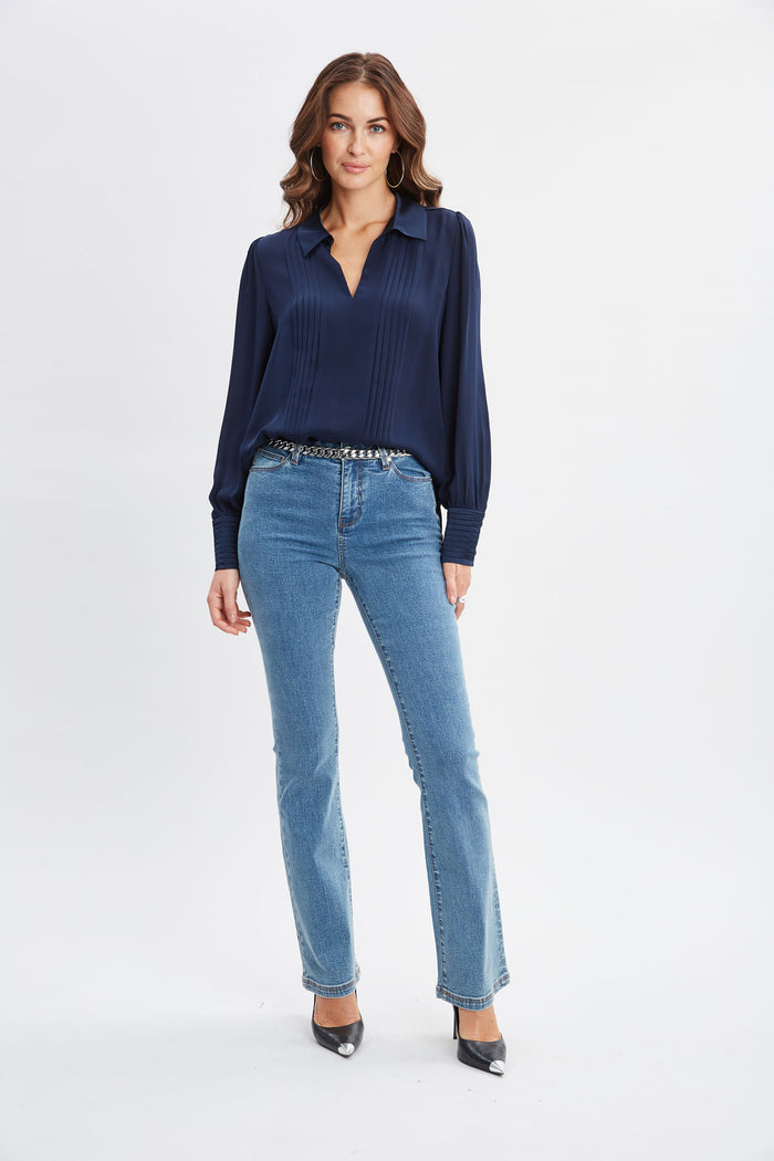 Elie Tahari Silk Pintuck Shirt MIDNIGHT
