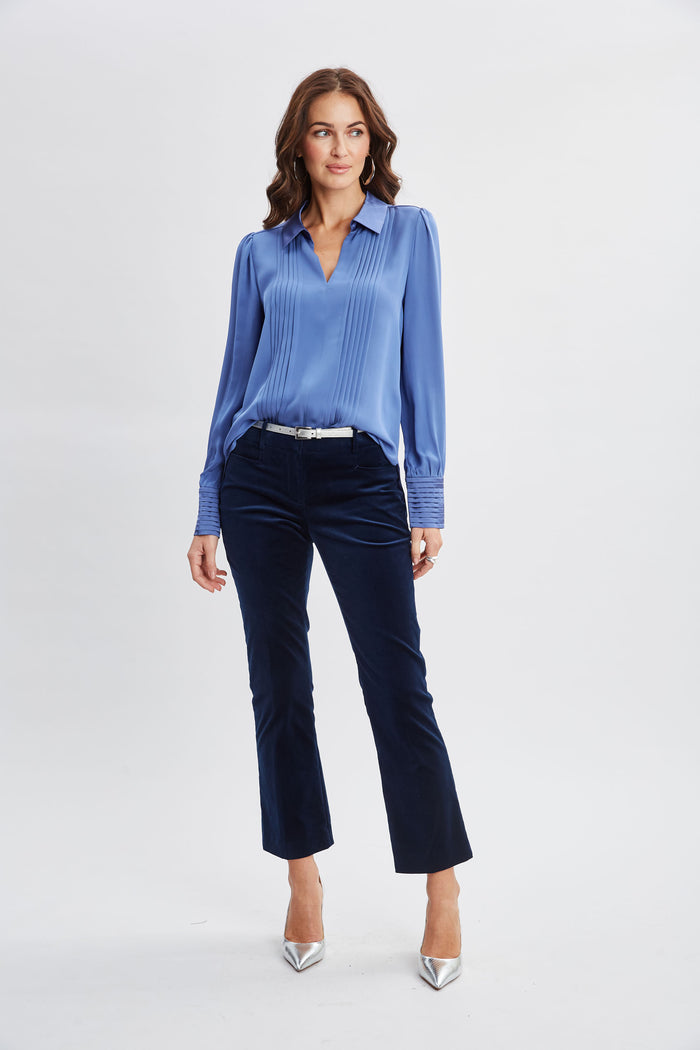 Elie Tahari Silk Pintuck Shirt SLATE BLUE