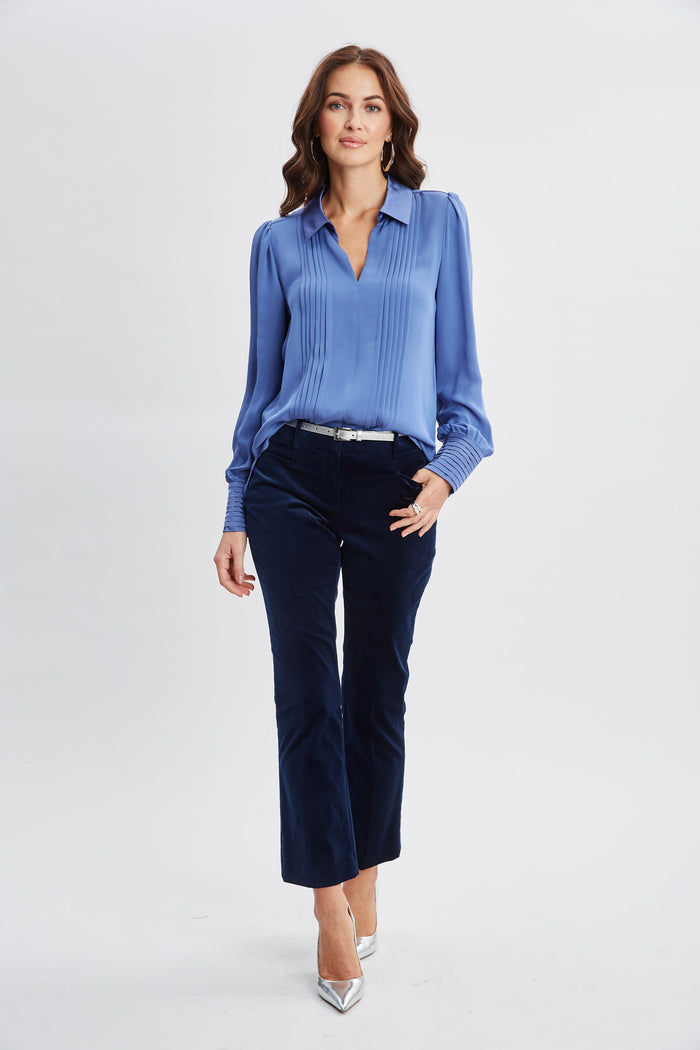 Elie Tahari Silk Pintuck Shirt SLATE BLUE