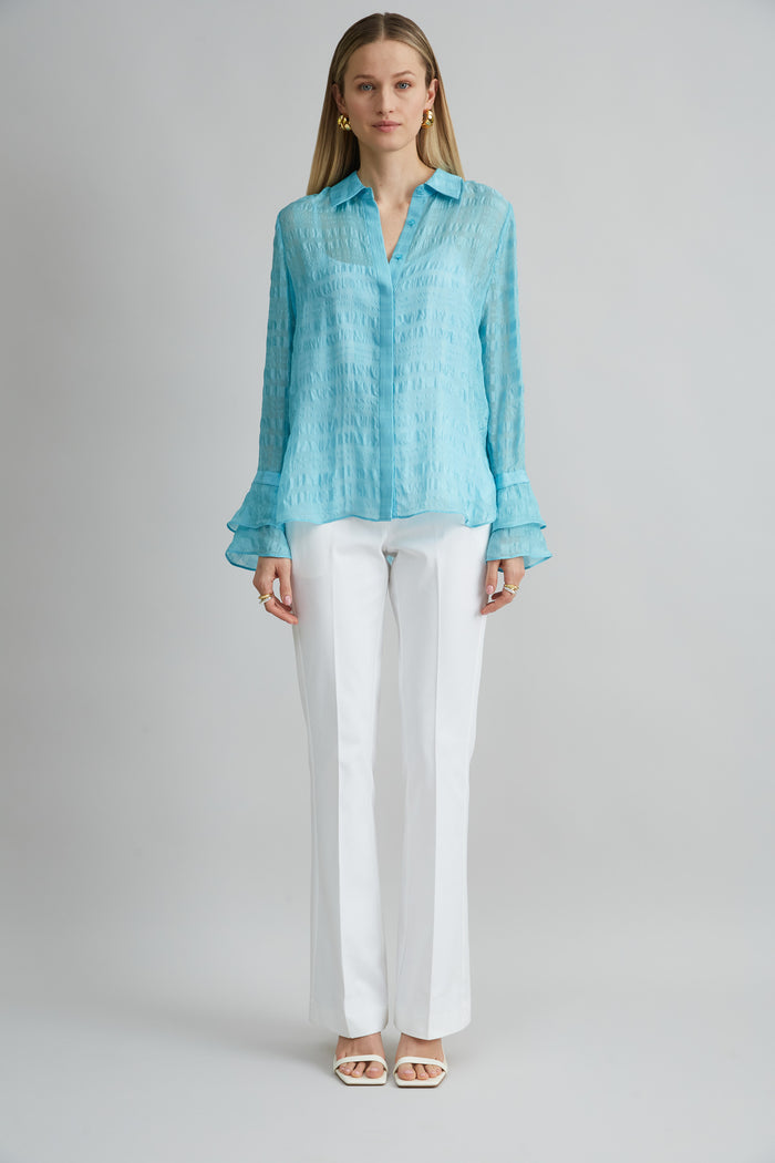 Elie Tahari Silk Plaid Jacquard Shirt AQUAMARINE