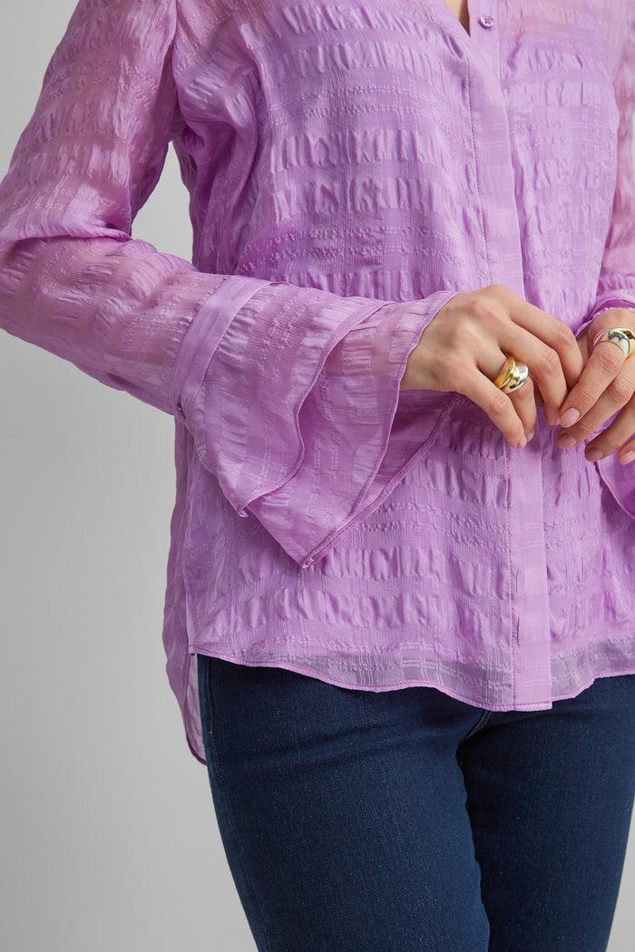 Elie Tahari Silk Plaid Jacquard Shirt IRIS