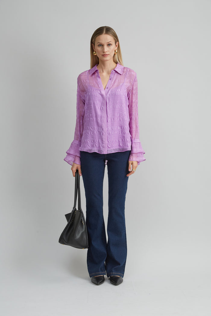 Elie Tahari Silk Plaid Jacquard Shirt IRIS