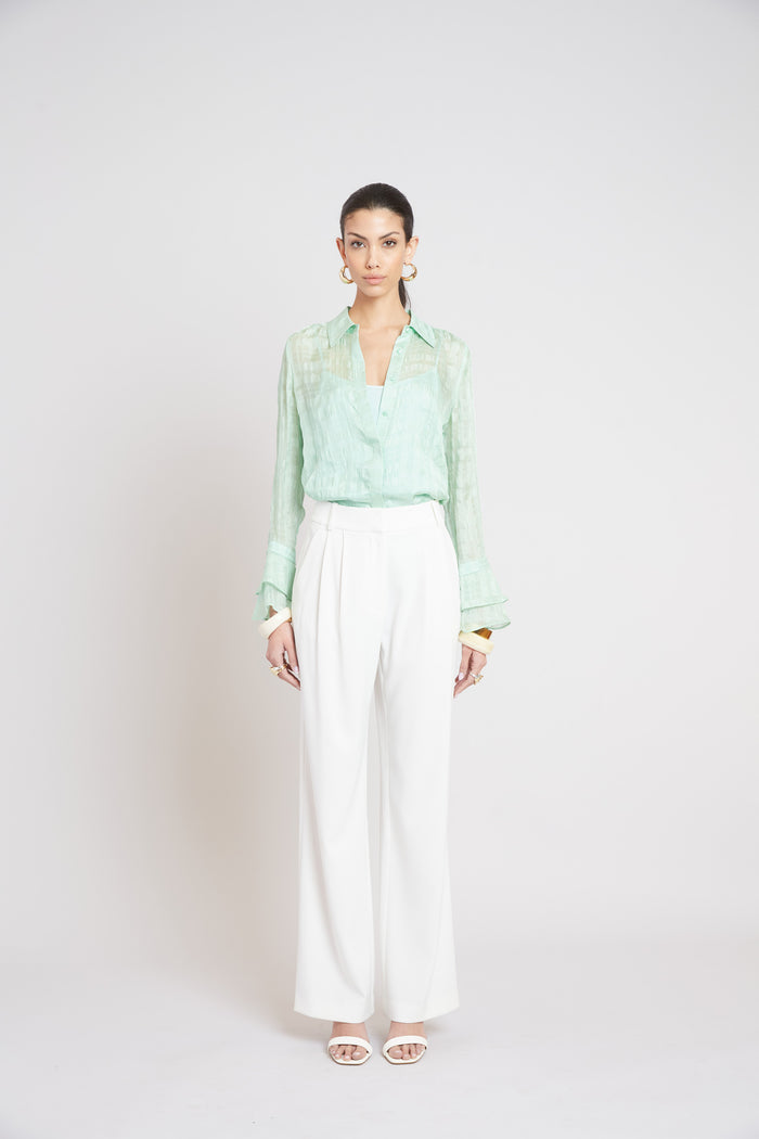 Elie Tahari Silk Plaid Jacquard Shirt MINT