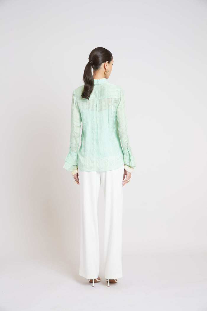 Elie Tahari Silk Plaid Jacquard Shirt MINT