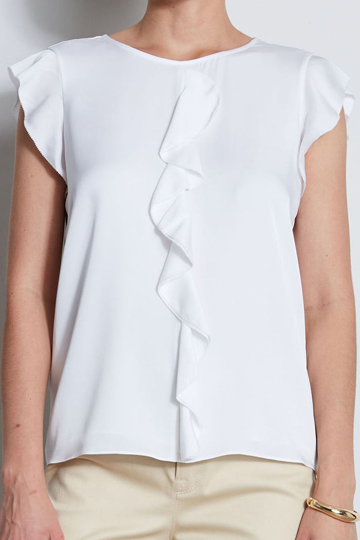Elie Tahari Silk Ruffle Shirt Sky White