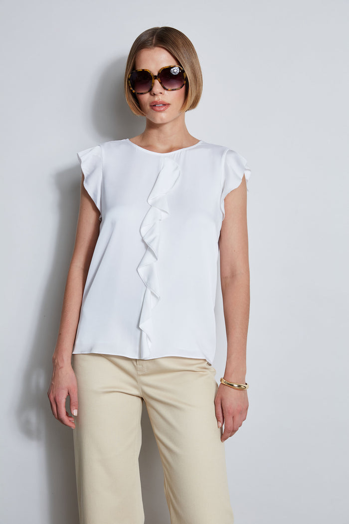 Elie Tahari Silk Ruffle Shirt Sky White