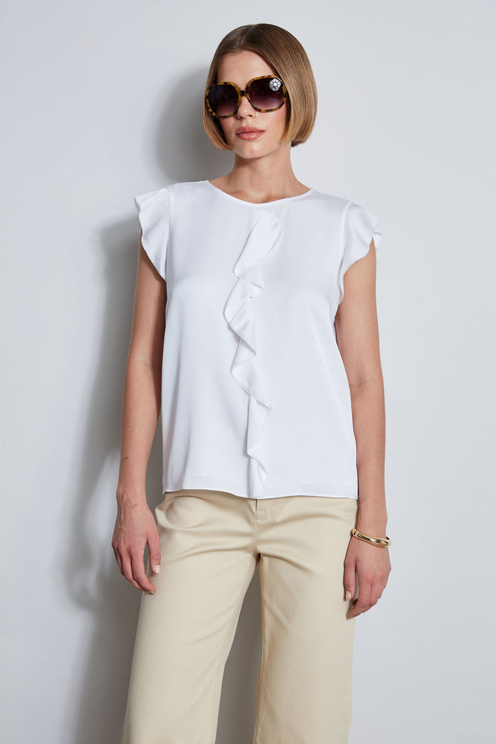 Elie Tahari Silk Ruffle Shirt Sky White
